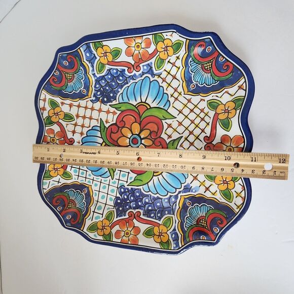 IL Mulino Spanish Tile 4 Salad and 1 Dinner Plates Blue MELAMINE Square Floral - Picture 10 of 11